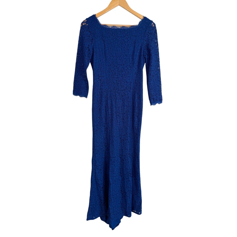 Adrianna‎ Papell Maxi Lace Gown Royal Blue Floral Mermaid Formal Evening Dress 8